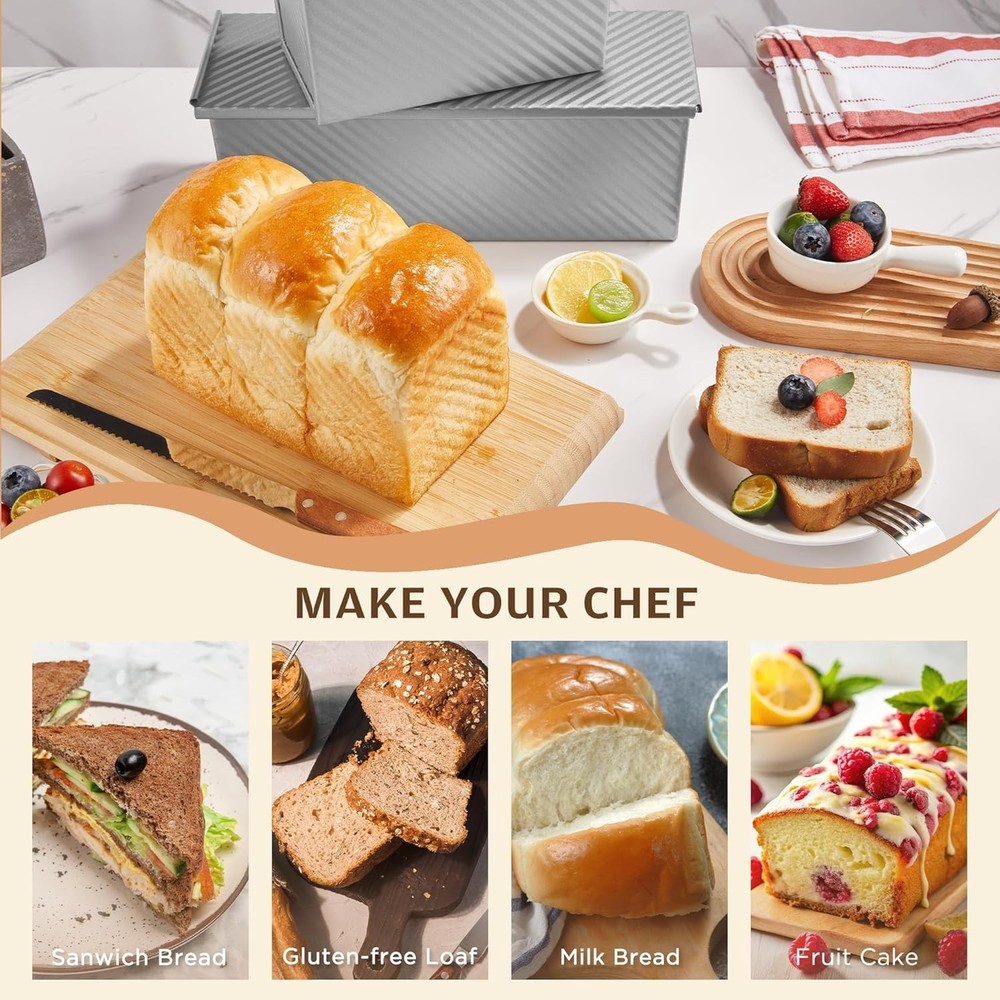 Pullman Loaf Pan with Lid, 1 lb Dough Capacity Non-Stick Bakeware for Baking ...