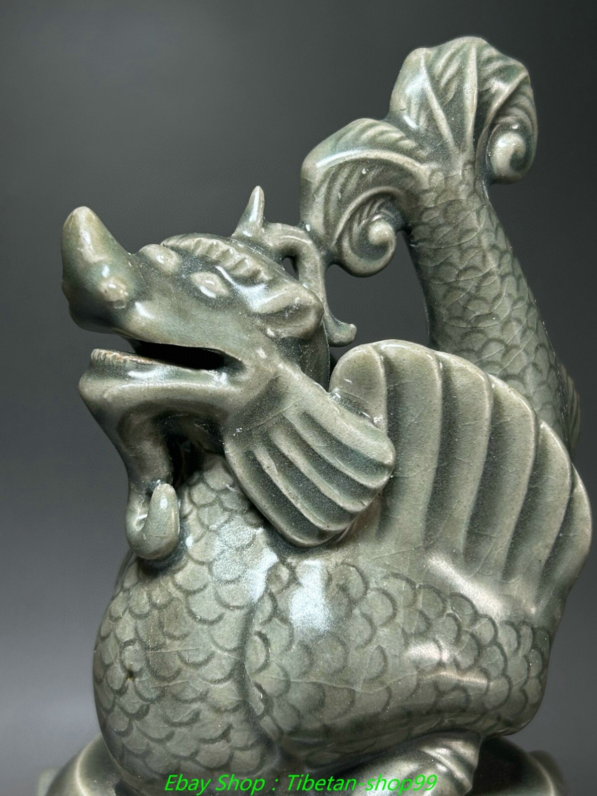 10.2" Old China Dynasty Koryo Porcelain Dragon Fish Beast Incense Burner Censer