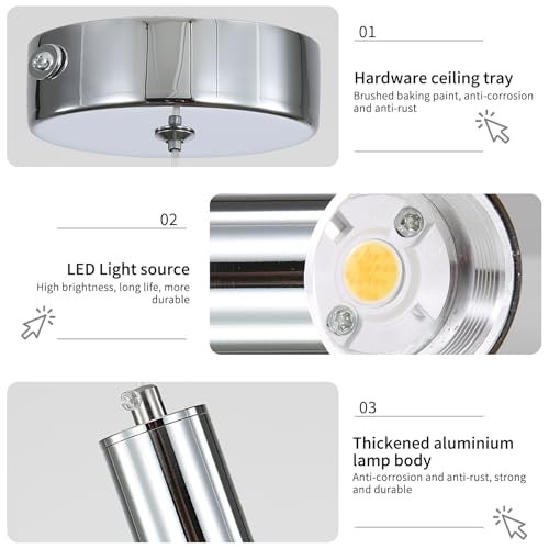 Modern LED Pendant Light, Chrome Bubble Hanging 3 Pack Chrome Long Bubbles