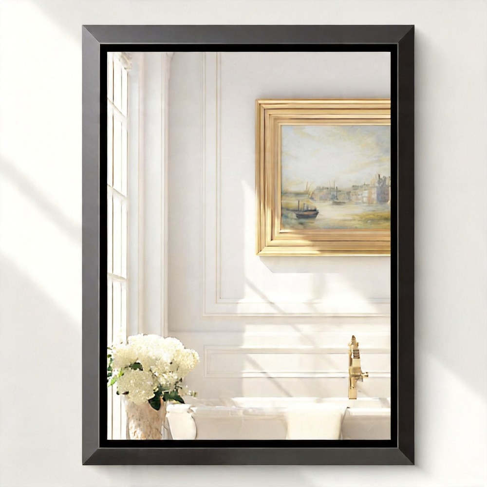 USHOWER 30x40 Rectangular Bathroom Mirror Black Aluminum Frame Beveled Mirror US