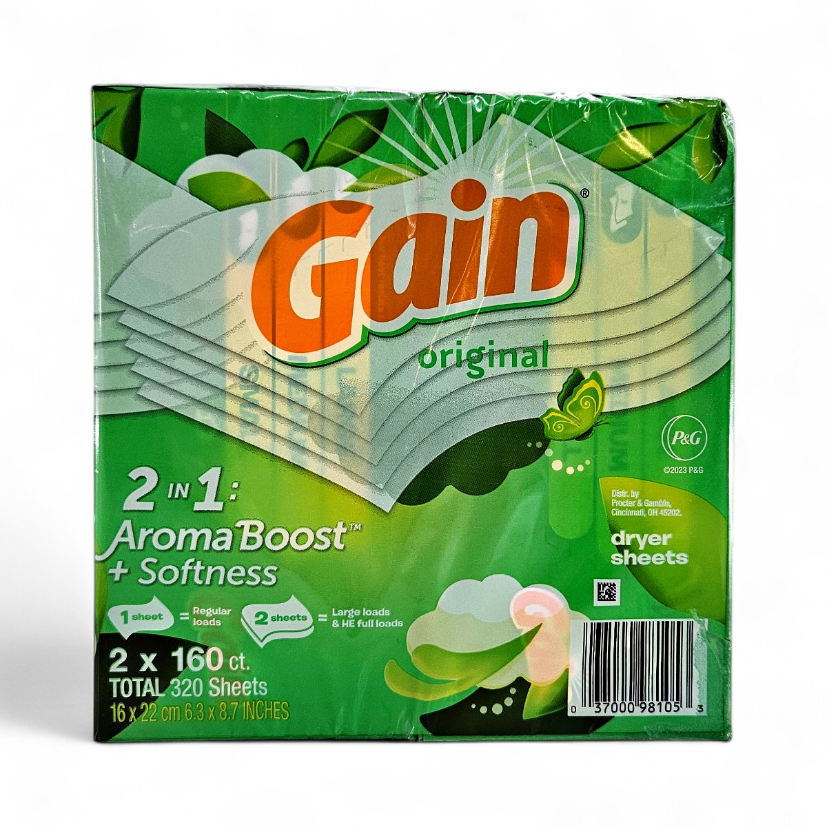 Gain Dryer Sheets AromaBoost + Fabric Softener, Original Scent - 320 Count