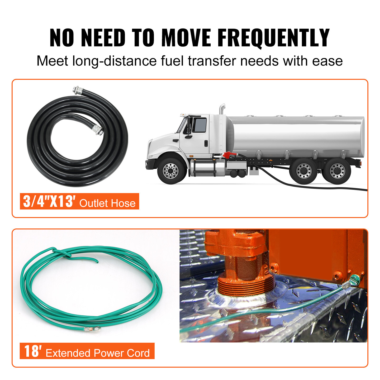 VEVOR Fuel Transfer Pump Gasoline Pump 16GPM 12V with Hose & Nozzle for Diesel