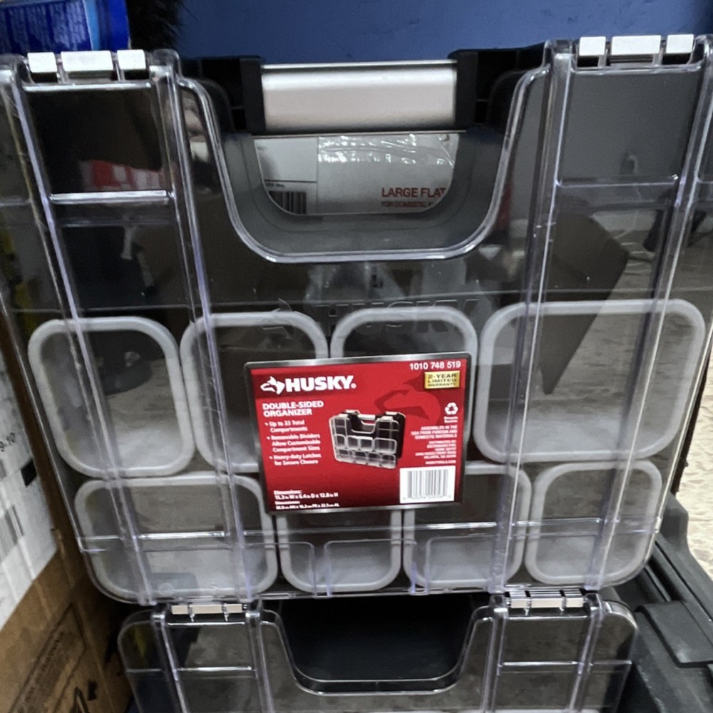 Double-Sided Organizer Tool Box Clear/Black Plastic with Carry Handle