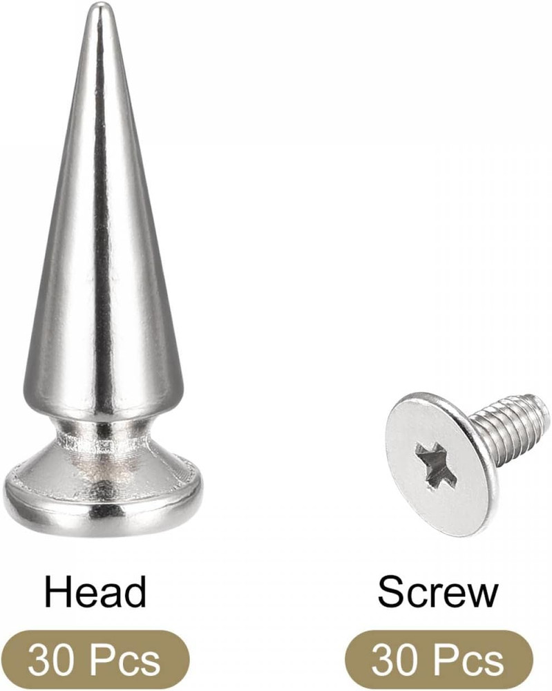 10x26mm Screw Back Rivets, 30 Sets Solid Leather Studs Spike for DIY Silver Tone