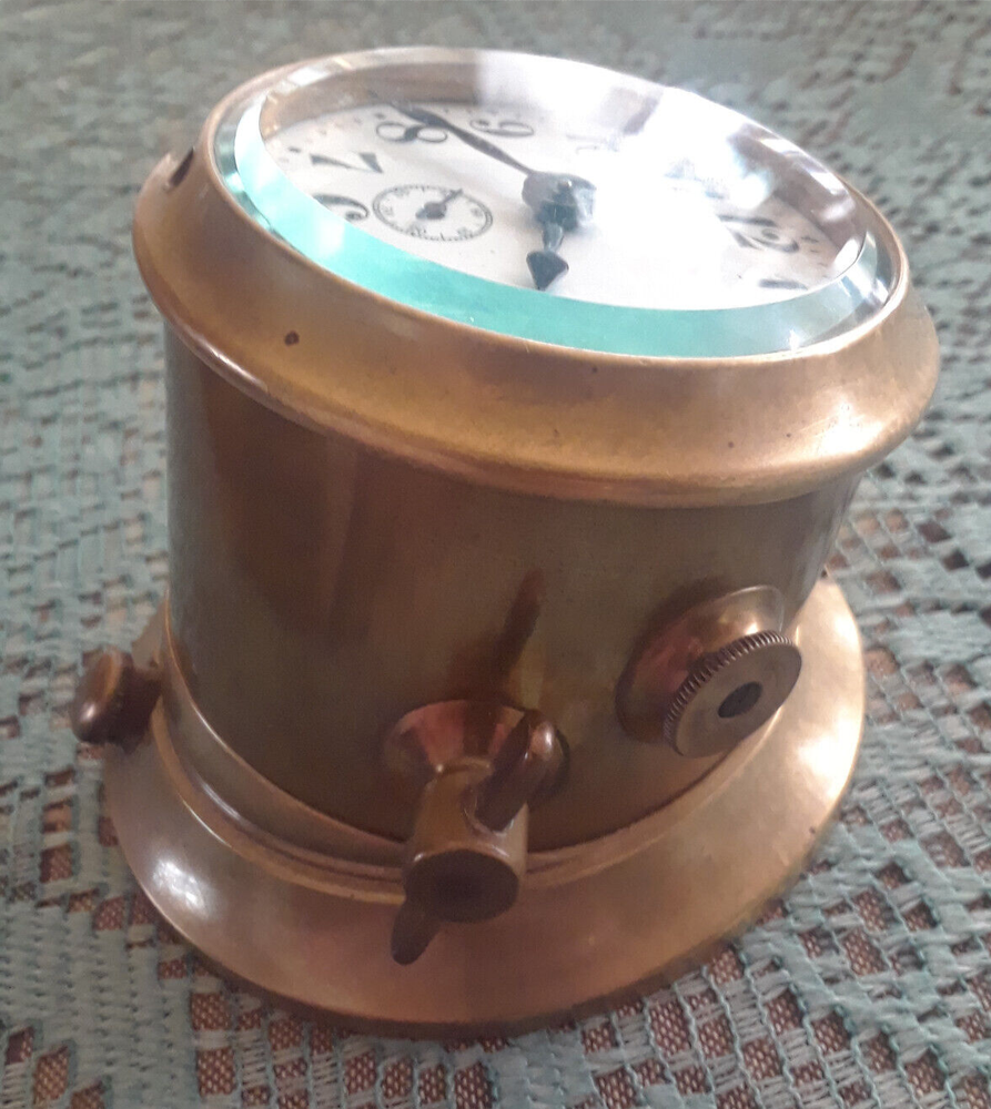 VTG ANTQ Solid Brass Maritime Ship Bulkhead Mech Wind Deck Clock◇XLT◇U.S., WWII?