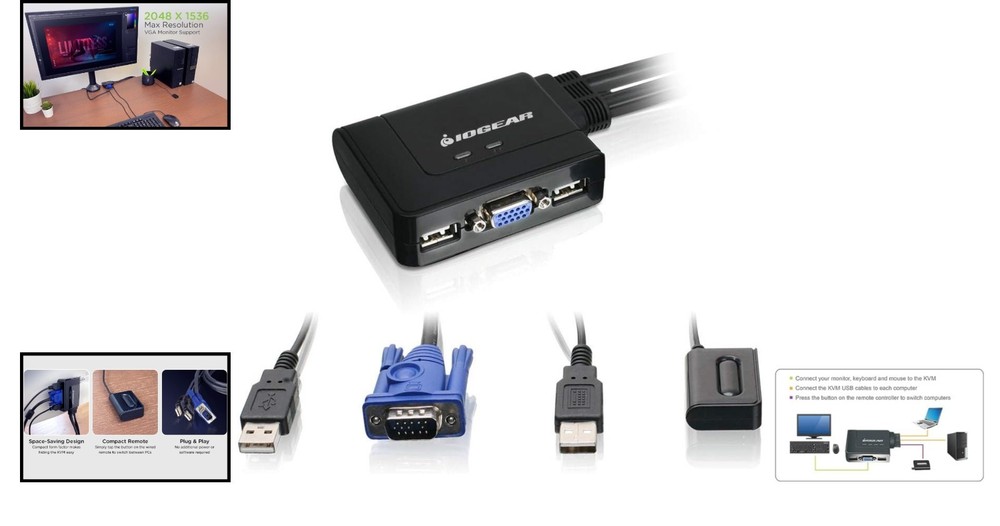 Wired Remote 2-Port KVM Switch - Simplify Your Workspace Across Multiple Systems