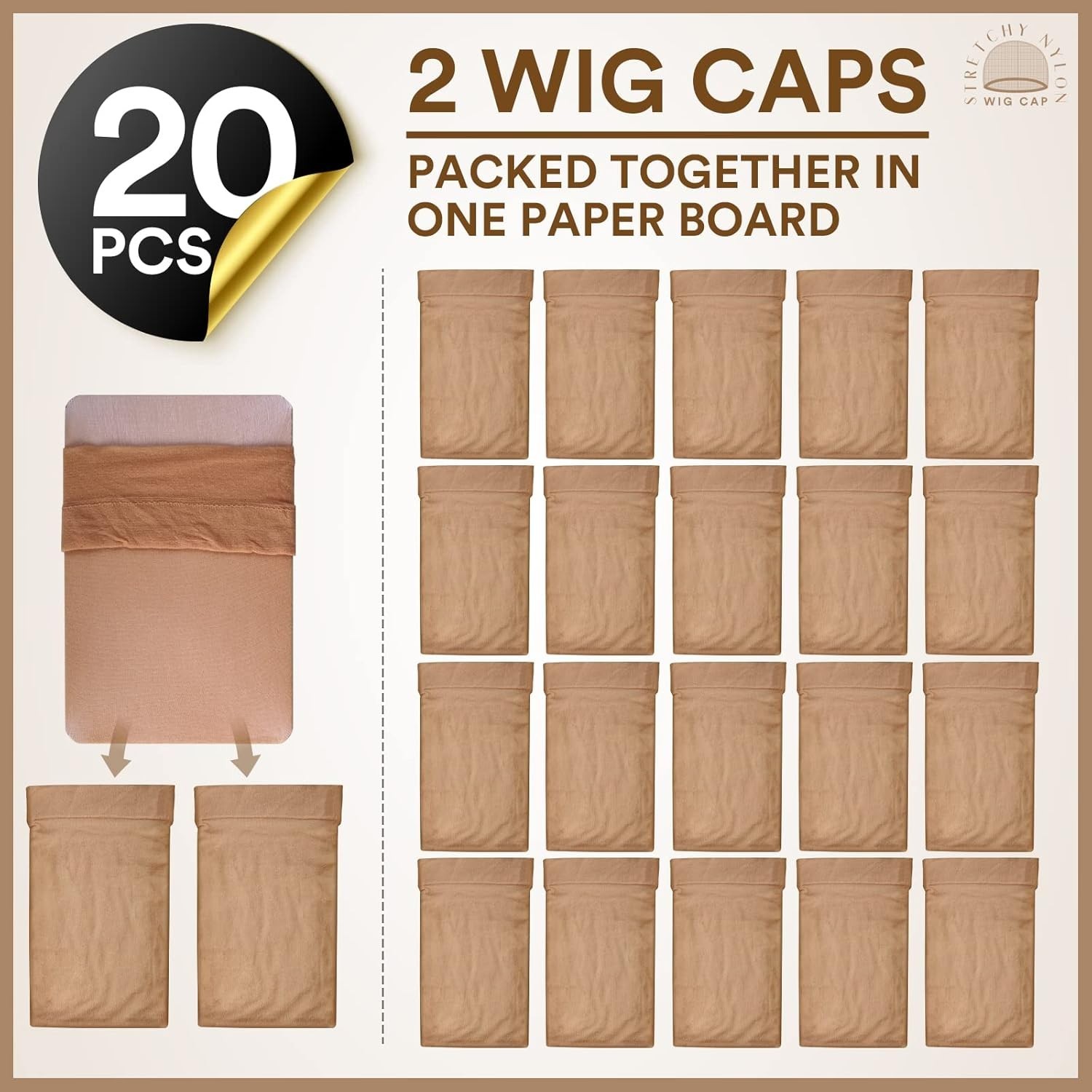 Wig Caps 20pcs Brown Wig Caps Stocking Caps for Wigs Beige Wig Cap