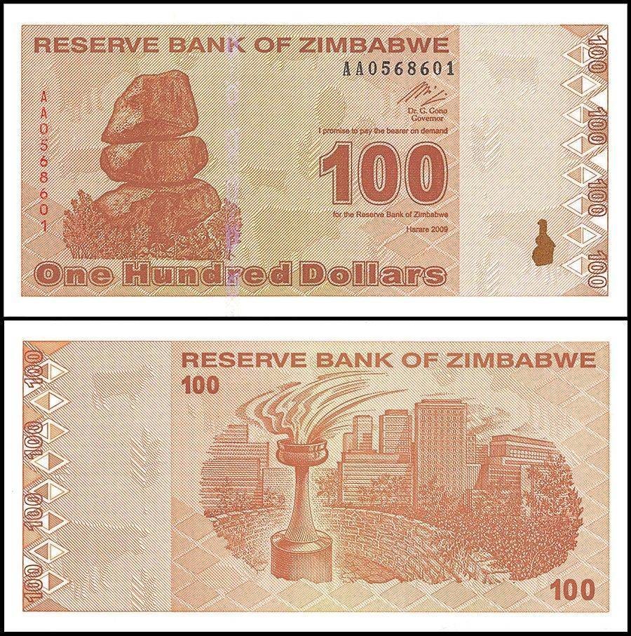 Zimbabwe 100 Dollars, 2009, P-97, UNC