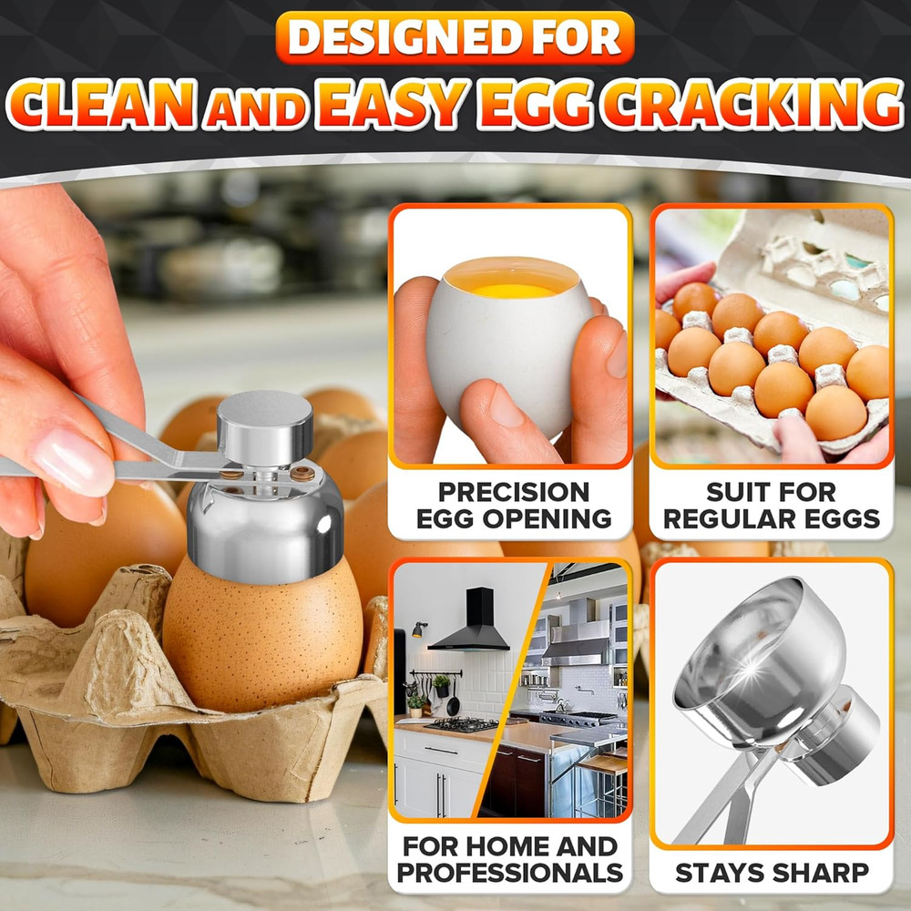 Egg Cracker Tool for Raw Eggs — Egg Shell Opener for Soft-Boiled Shell Tops, Sta