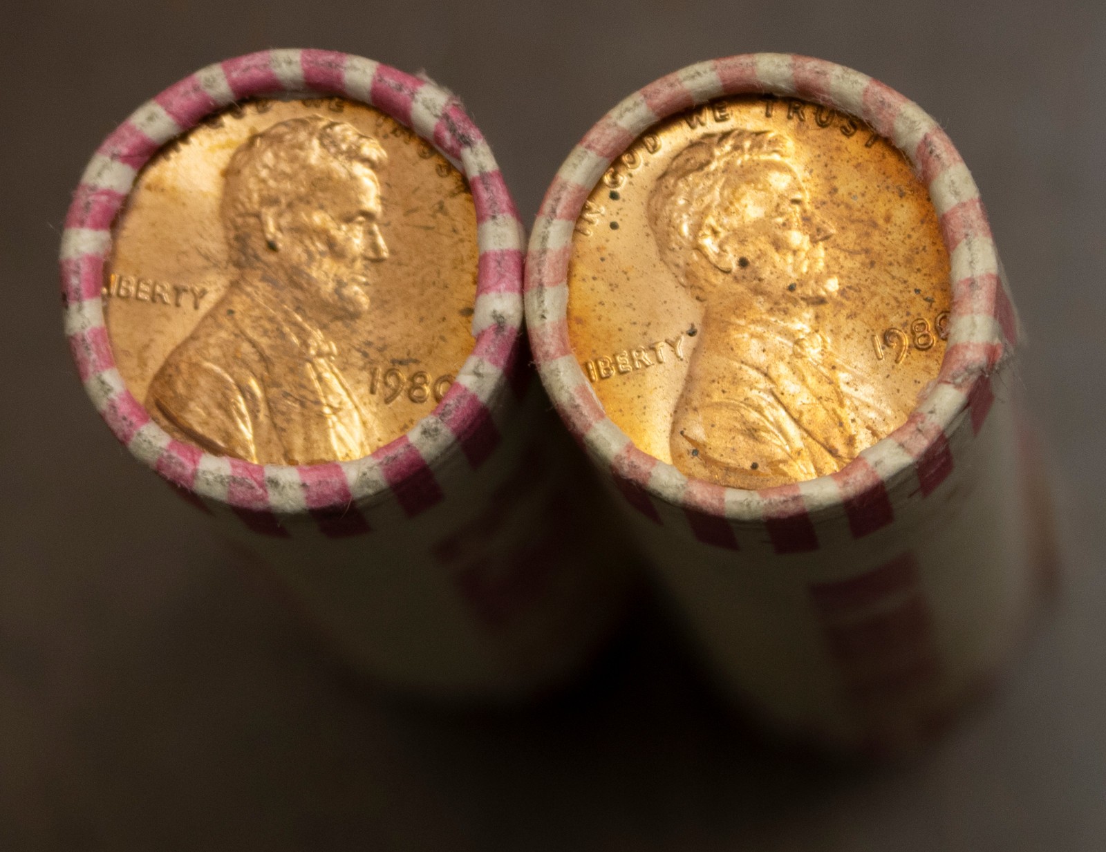 Two 1980 P OBW Original Bank Wrapped Roll 100 Coins Lincoln Memorial Cents L4950