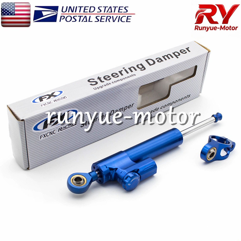 Blue 255mm Adjust Steering Damper Stabilizer Linear Control Universal Aluminum