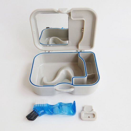 Dental Plastic Denture Storage False Teeth Box Case With Mirror And Clean Brush