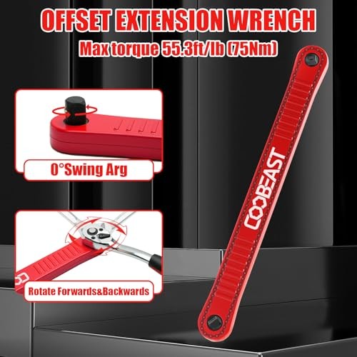 Offset Extension Wrench Impact Ready Socket Wrench Extender Tool Medium Red
