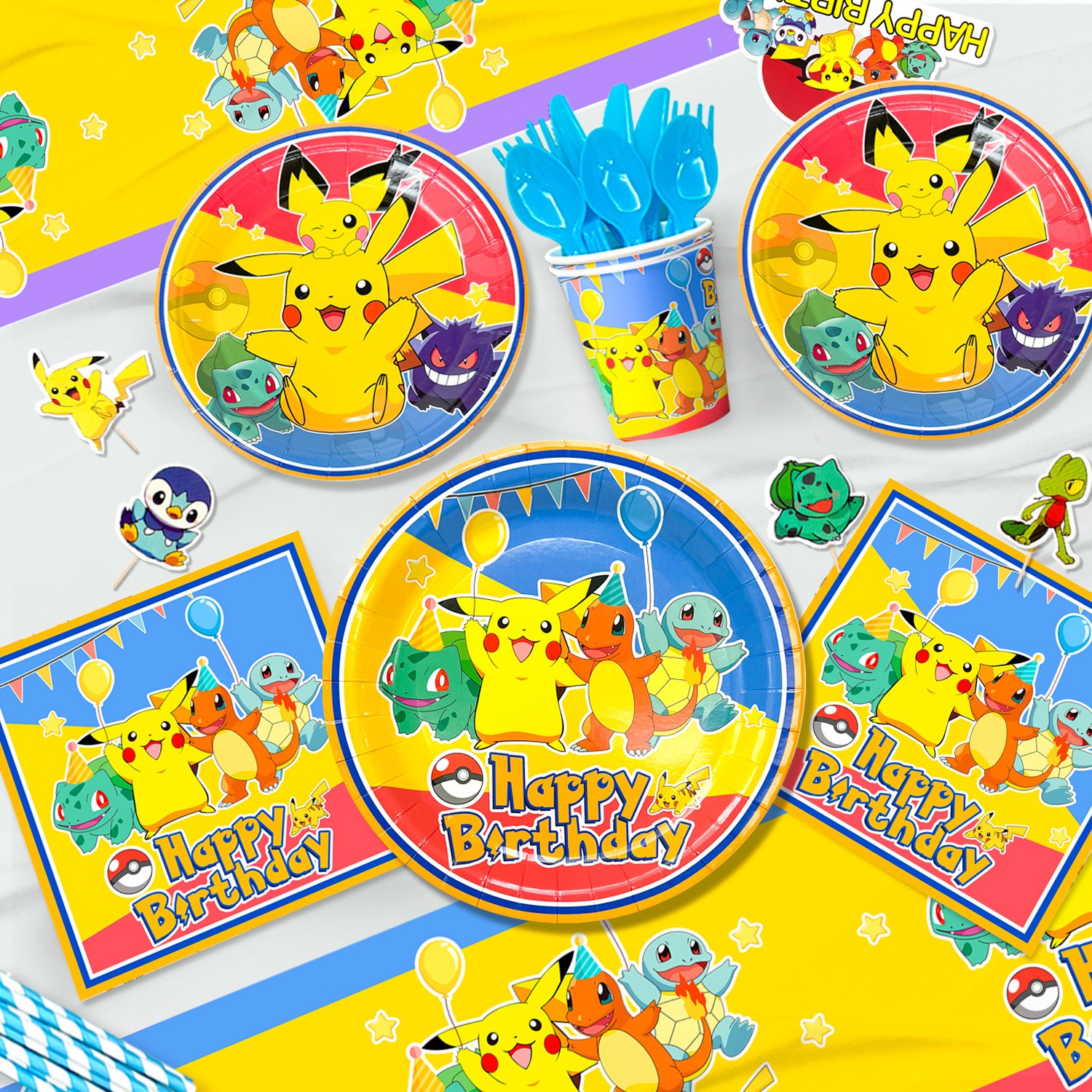 Pokemon Party Decorations Pokemon Birthday Supplies Tableware Plates Balloons