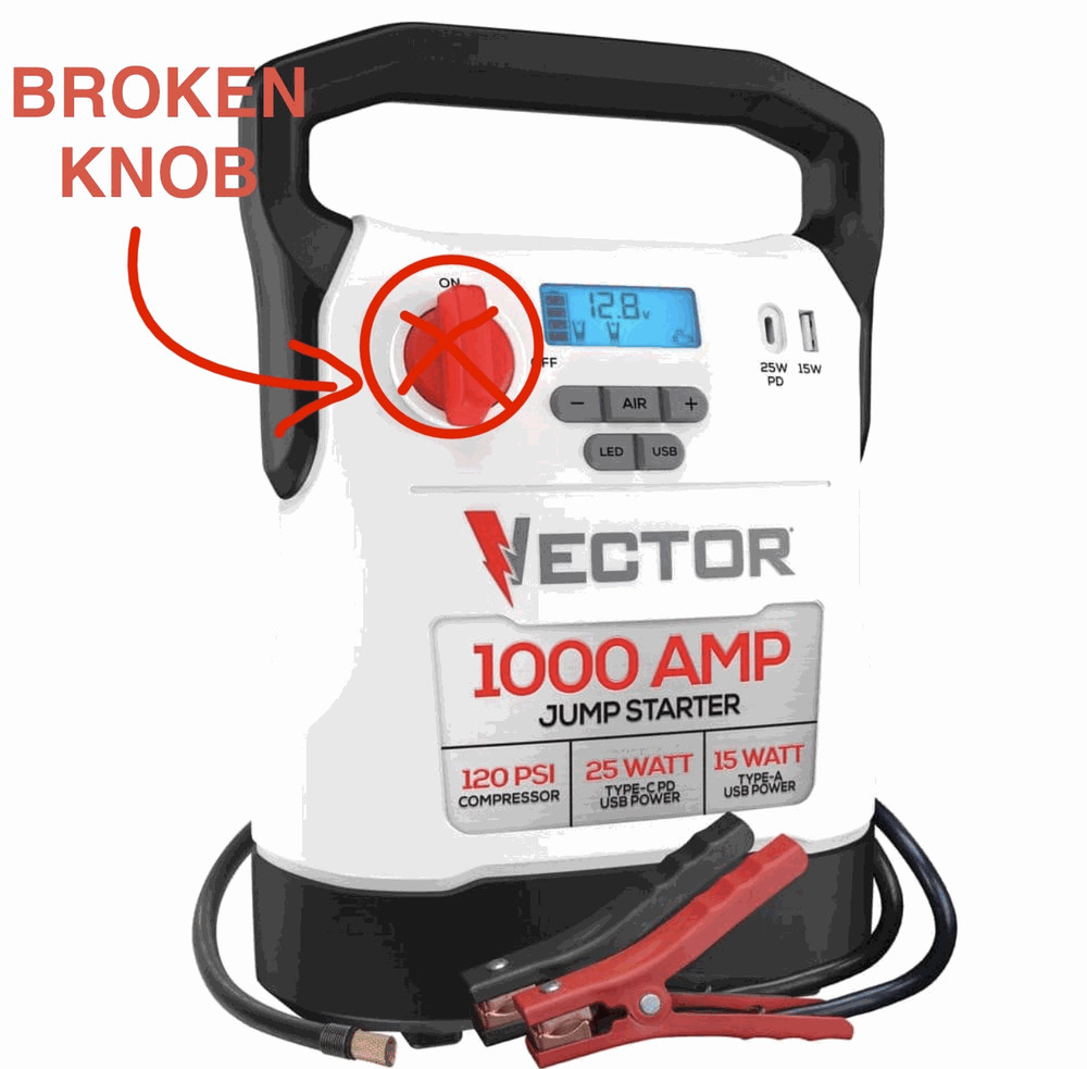 VECTOR 1000 Amp Jump Starter, Compressor, USB Power BROKEN KNOB