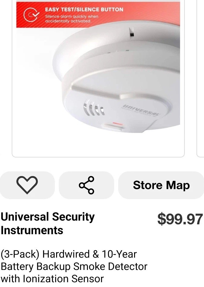 Universal Security (3-Pack) Hardwired & 10-Year Battery Smoke Detector