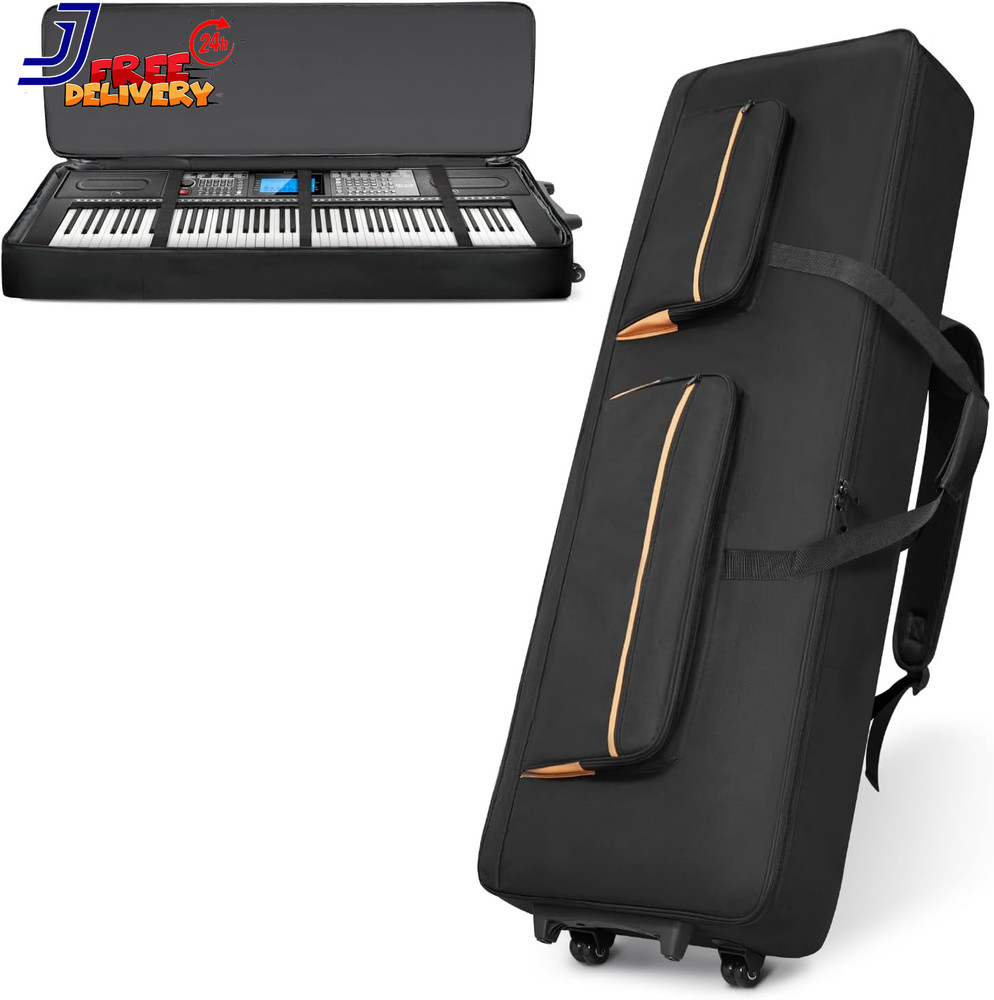 88-Key Keyboard Case with Wheels & Adjustable Shoulder Straps Padded Rolling Bag