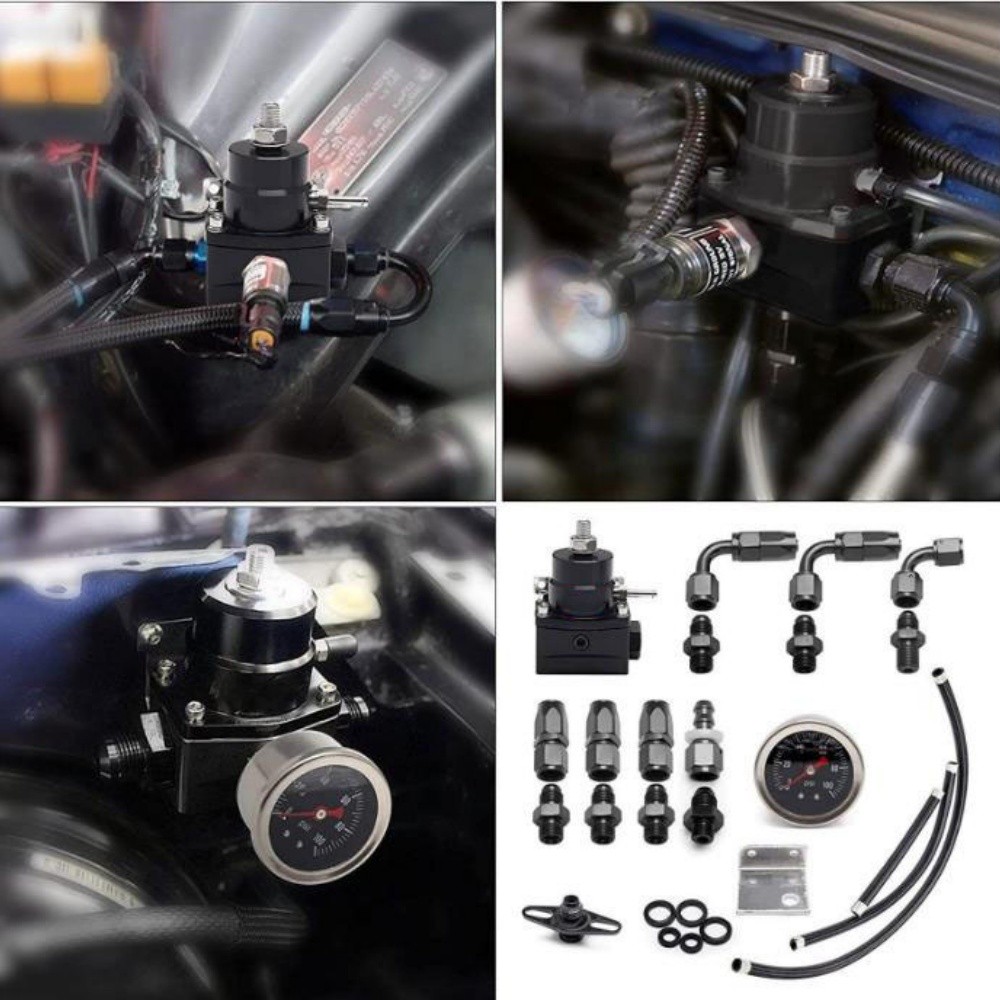 Adjustable Fuel Pressure Regulator Kit Oil Gauge -6AN Black US