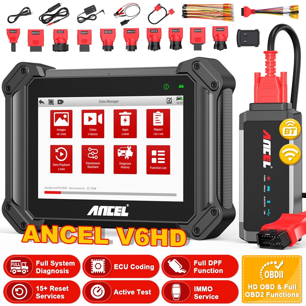 ANCEL HD Truck OBD Scanner Diagnostic Bidirectional Test E-CU Coding DPF Regen