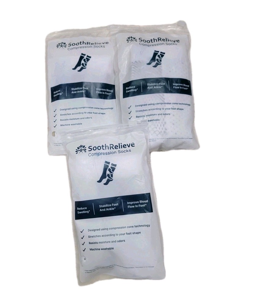 Sooth Relieve Compression Socks 3 Pairs White Size Medium Open Toe Stretch NEW C