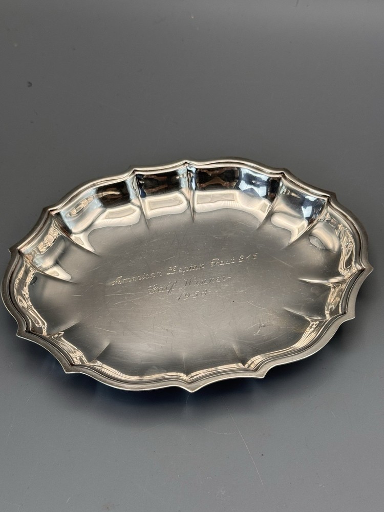 Silverplate Trinket Dish Chippendale Engraved Golf Winner 1958 7” L
