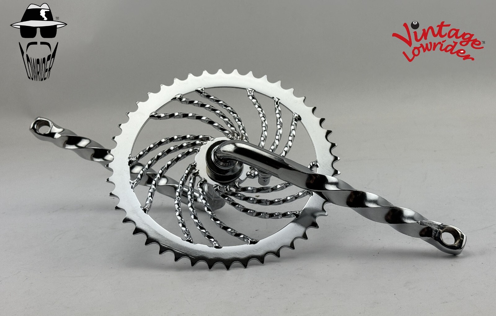 Vtg LOWRIDER 5 CAGE SPROCKET 44T & 6 1/2 TWISTED CRANK CRUISER BICYCLES CHROME