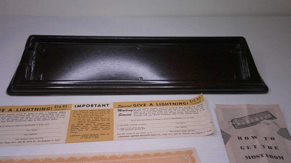 Large Bakelite/ Catlin brown Lightening Adding machine removable w/ instructions