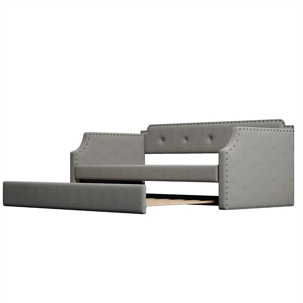 Twin Size Daybed with Pull-Out Trundle Bed Upholstered Bed Frame Sofa Bed US
