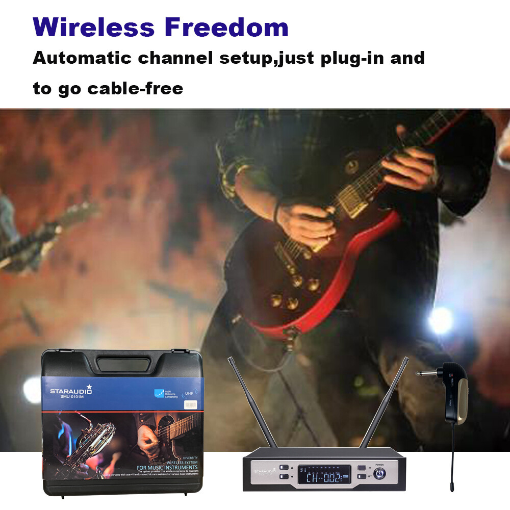 Wireless UHF Microphone System Stage Guitar Straight Angled plug Show Microphone