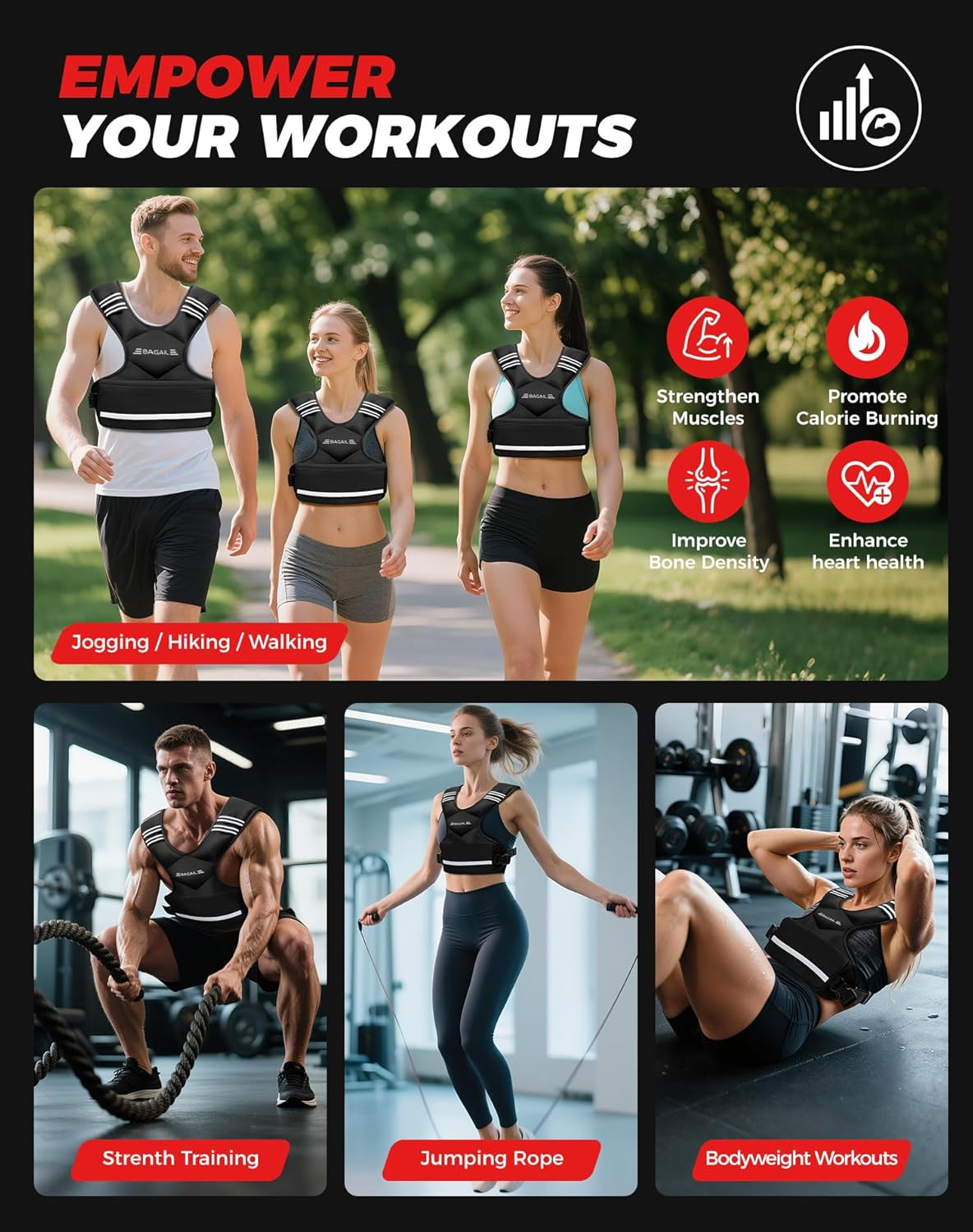 Adjustable Weighted Vest, 4-10Lb/12-18Lb/20-32Lb Rucking Vest for Women & Men wi