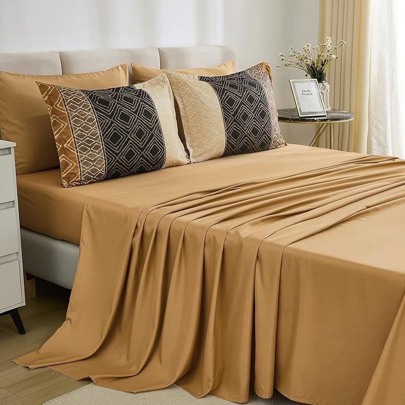 King Comforter Set Striped Bed in a Bag King 7 Pc Soft Boho Bedding Brown