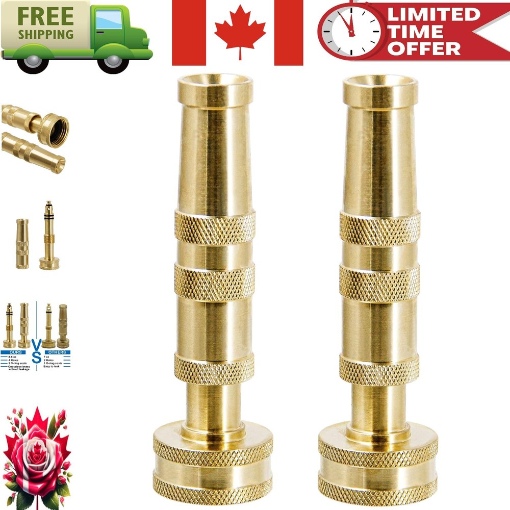 Solid Brass Adjustable Garden Hose Nozzle Set - 4 Spray Holes for Max Flow