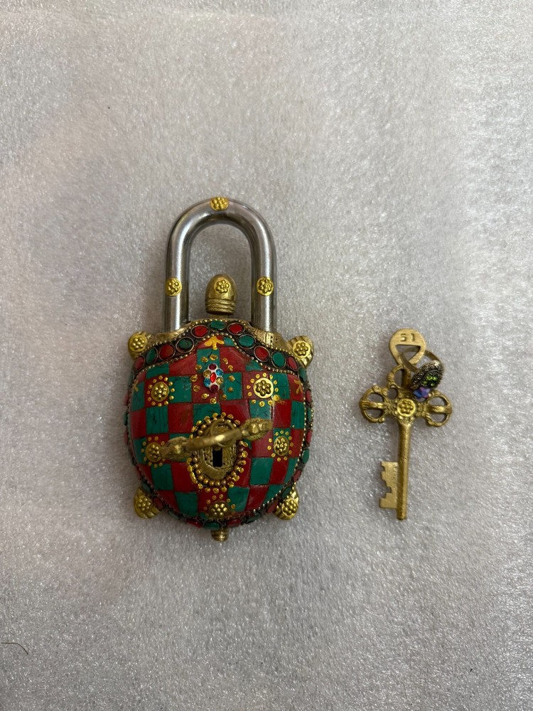 Brass Lock, Tortoise Lock, Turtle Shaped lock and key with Stone work with 2 key