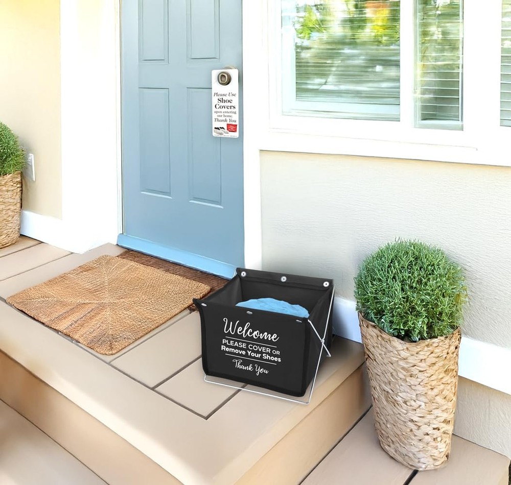Foldable Fabric Storage Box for Disposable Shoe Covers or Booties, Includes 1...