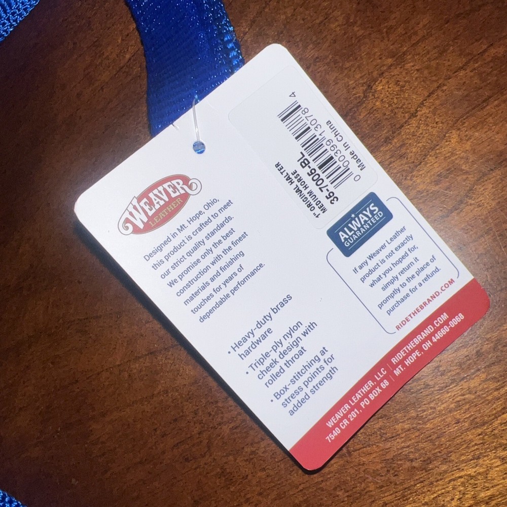 Weaver Leather 1” Nylon Medium Average Adjustable Horse Halter Blue Snaps