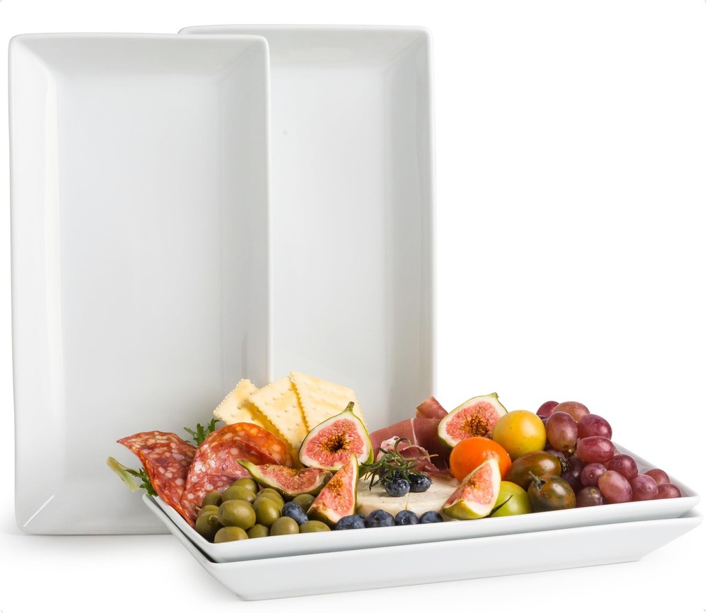 Porcelain Serving Platters Rectangular Trays White Serving Platters for Party...