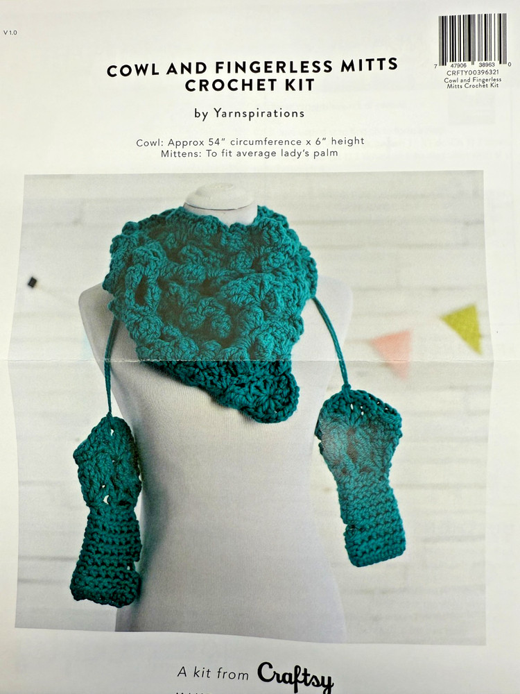 Crochet Kit Cowl Fingerless Mitts Craftsy– 3 Bernat Softee Chunky Yarn + Pattern