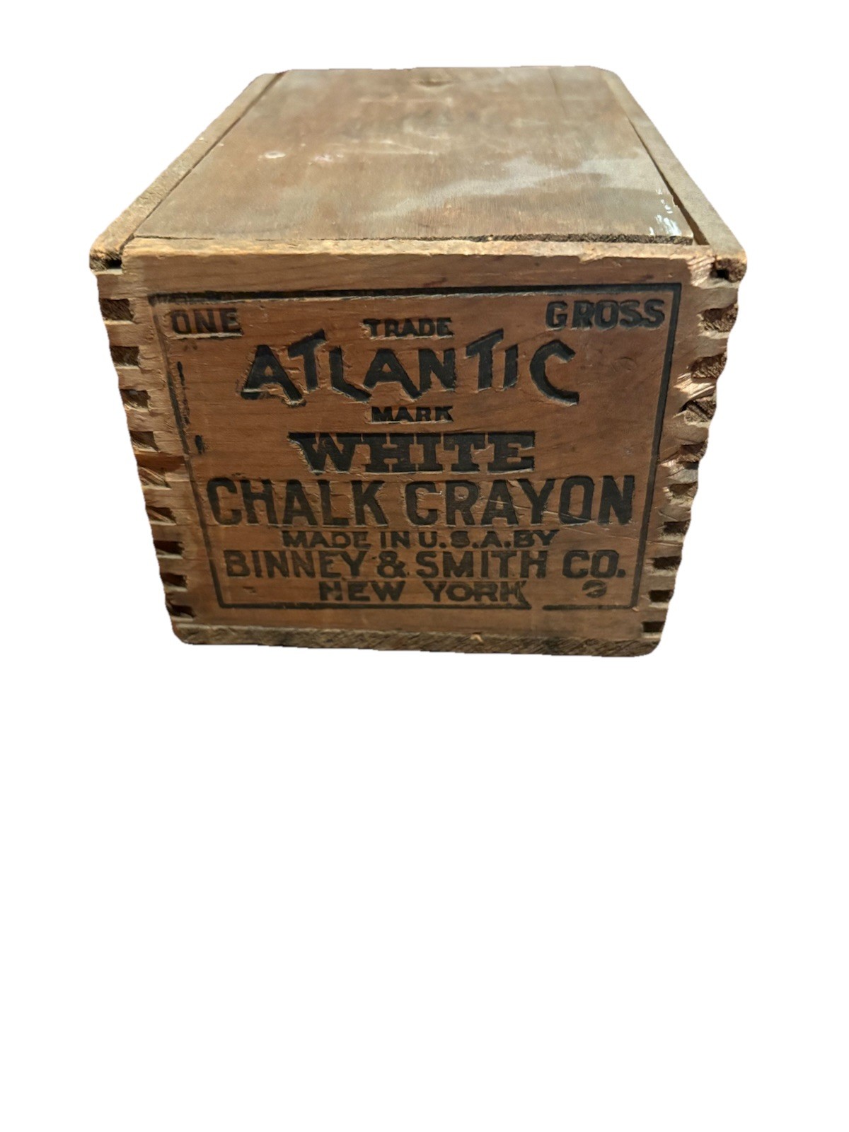 ATLANTIC White CHALK Crayon NOS WOOD Box+LID Binney & Smith Co. NY With Chalk