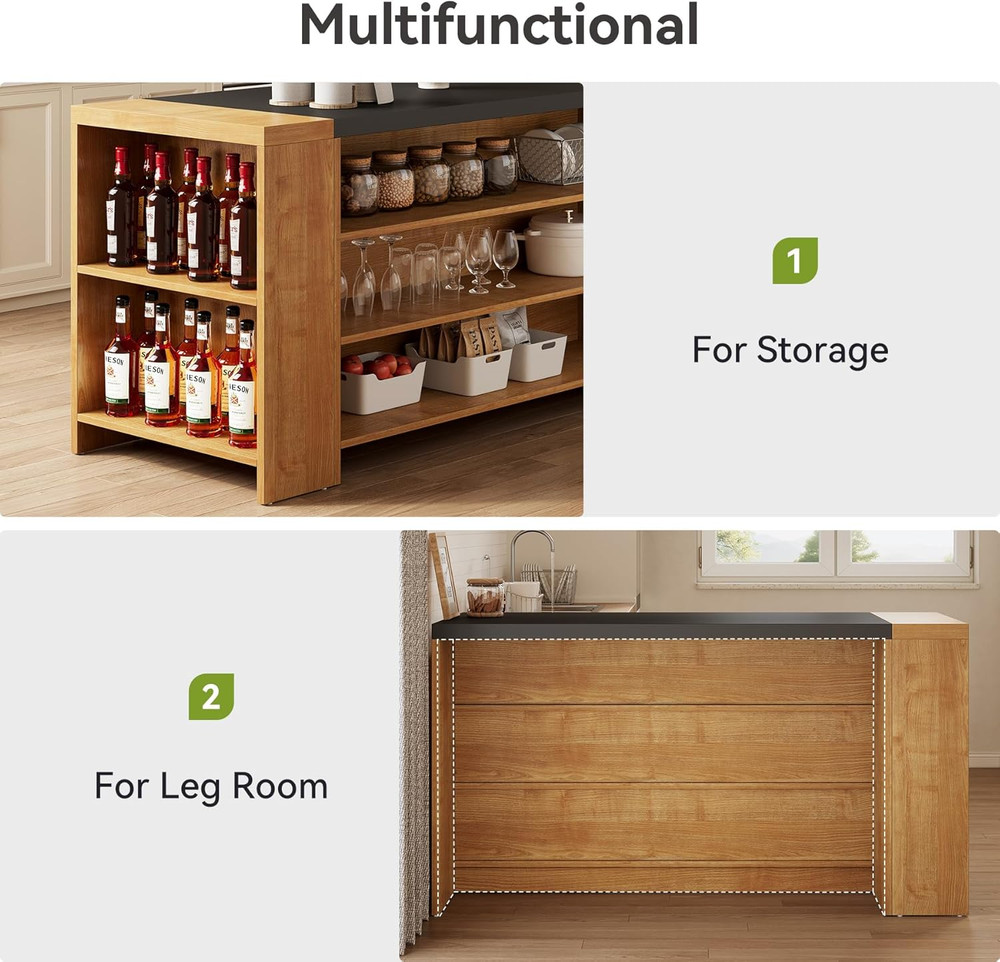 Modern 55" Kitchen Island with Storage & Large Worktop - Oak Finish
