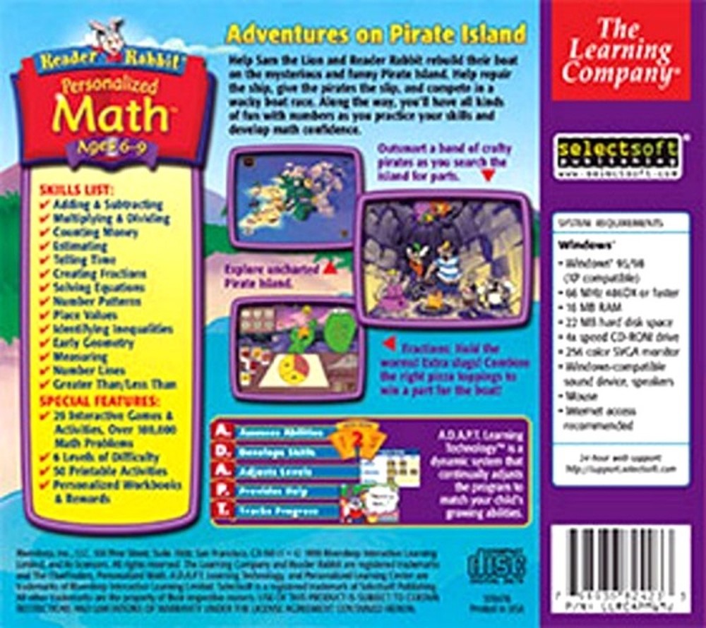 Reader Rabbit Personalized Math 6 - 9 ADAPT Deluxe 2-CD Set PC Software 32-bit