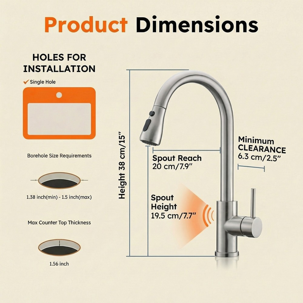 Hands-Free Touchless Kitchen Faucet with Pull Down Sprayer – Smart Motion Sensor
