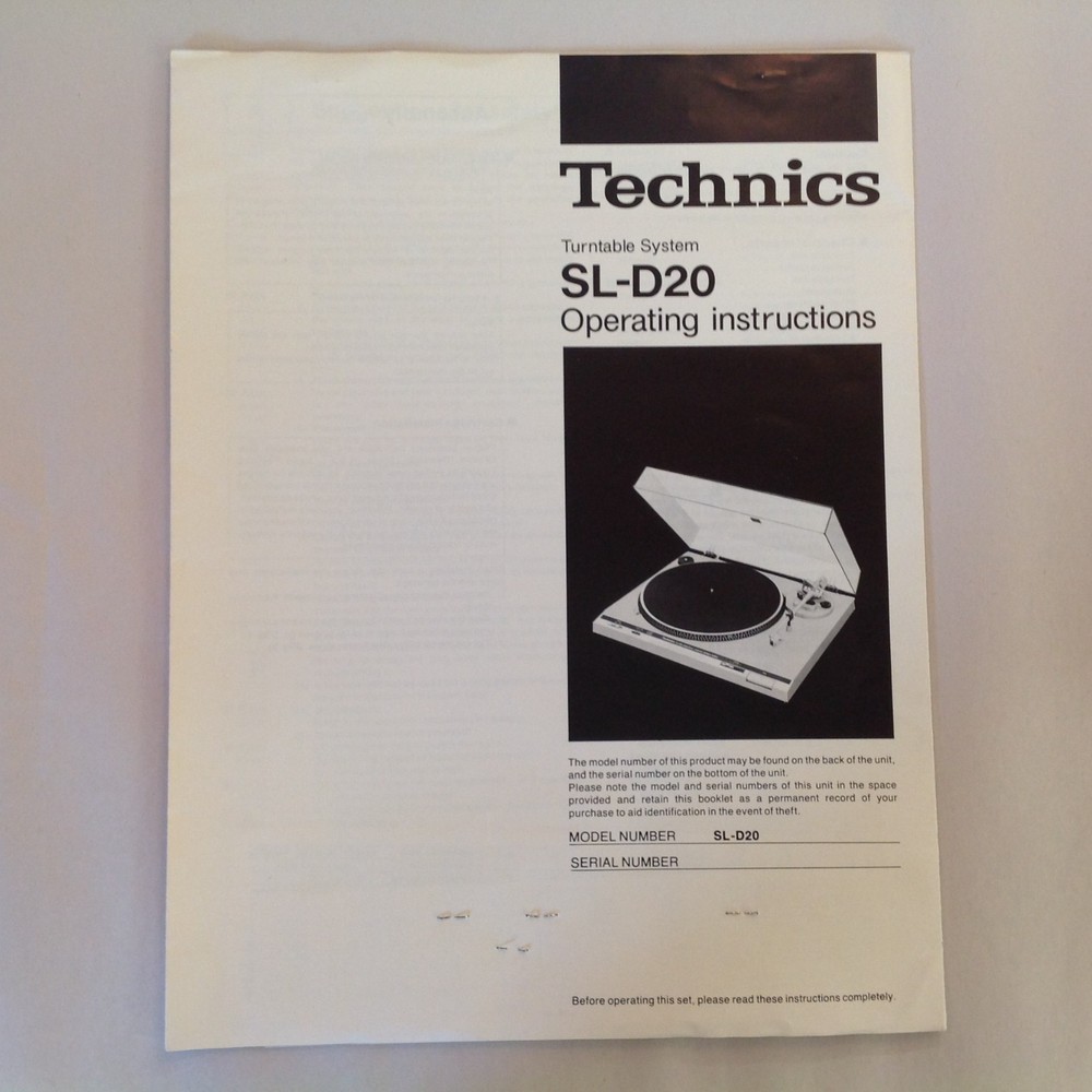 Vintage 1982 Technics Turntable System SL-D20 Operating Instructions Ephemera