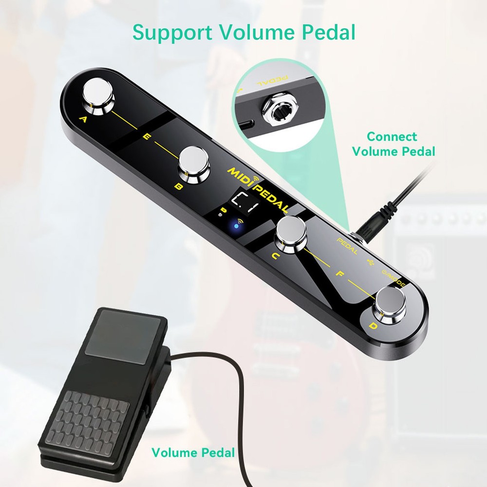 Wireless MIDI Controller Pedal 5 Modes Digital Display For Musicians VTOS