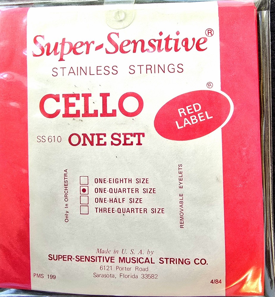Super-Sensitive Red Label Cello String SET  for 1/4 Size Cello