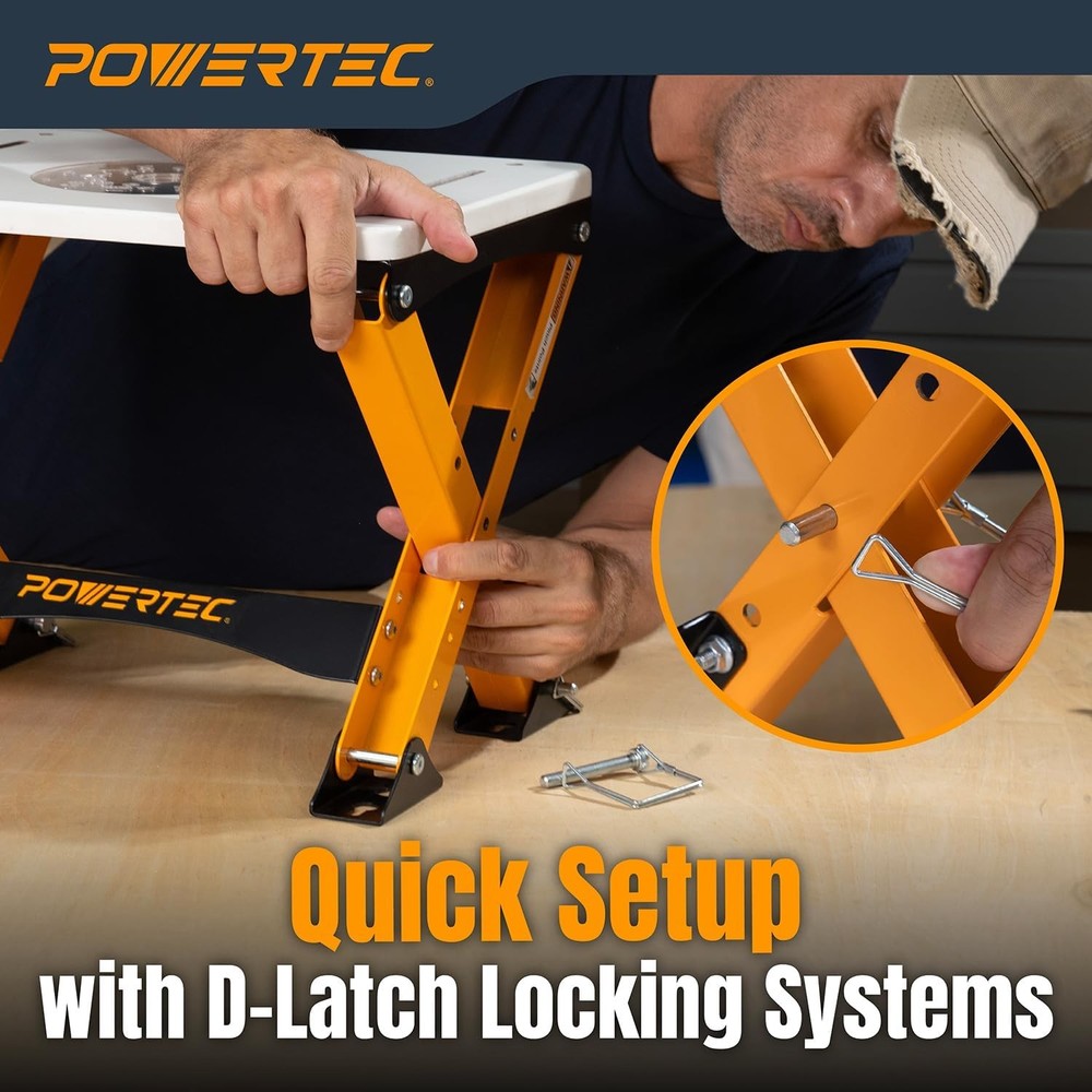 POWERTEC Folding Router Table Stand – Adjustable Height Workstation Base for