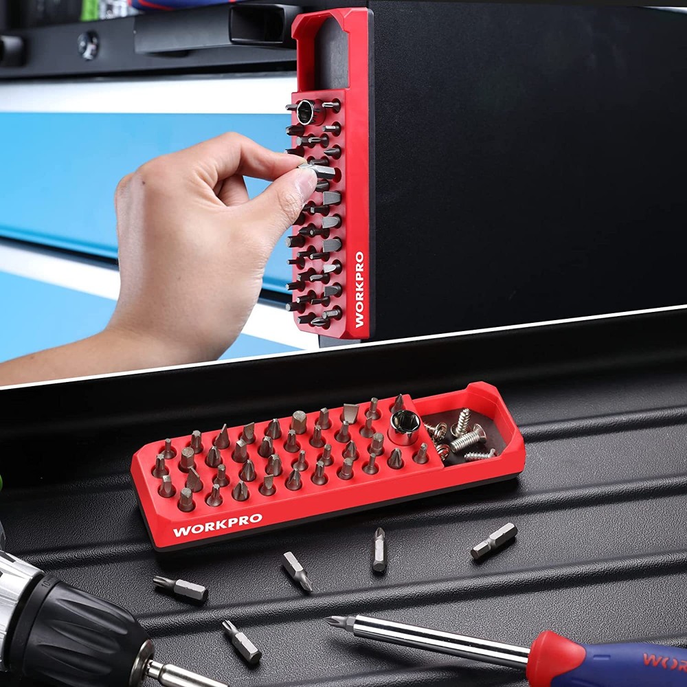 WORKPRO 1/4" Magnetic Hex Bit Organizer Hex Bit&Drill Holder Ferrite Magnet Base