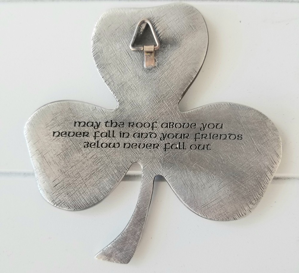 Solid Pewter Silver Shamrock Clover Wall Plaque Irish Saying Blessing NEW