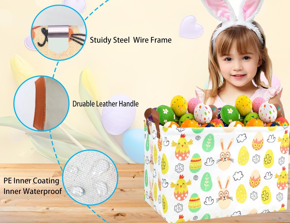 BOOHIT Rectangle Empty Easter Baskets Boy Large Toy Storage Bin Girls collaps...