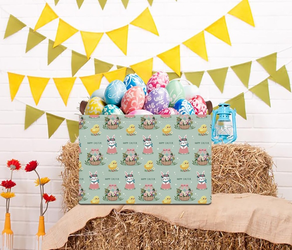 HKEC Rectangle Green Easter Basket Empty,Easter Gift Bakset for Egg Hunting,B...