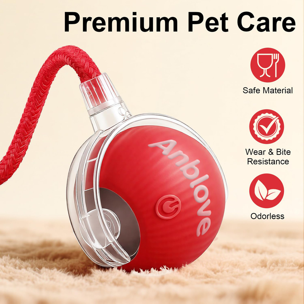 Anblove Interactive Electric Automatic Rolling Moving Activate Pet Play Red ball
